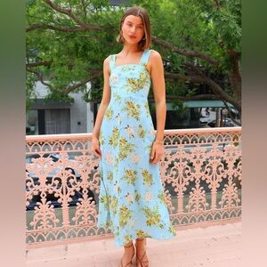 BNWOT Australian Palm Noosa Linen Maxi Dress Blue Floral Print (Wild Berry)- 4